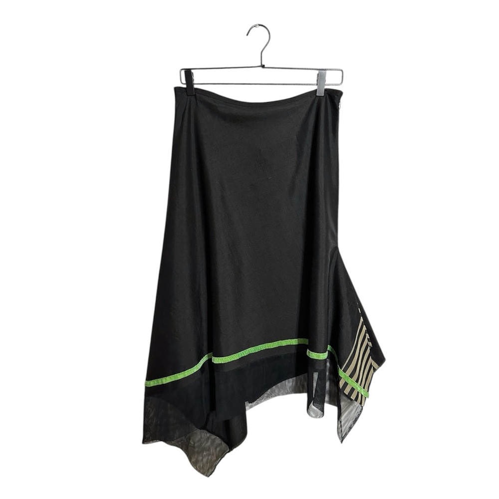 Bildergeist Apparel Asymmetrical Hem Skirt Green Stripe Avant Garde Y2K Size 4